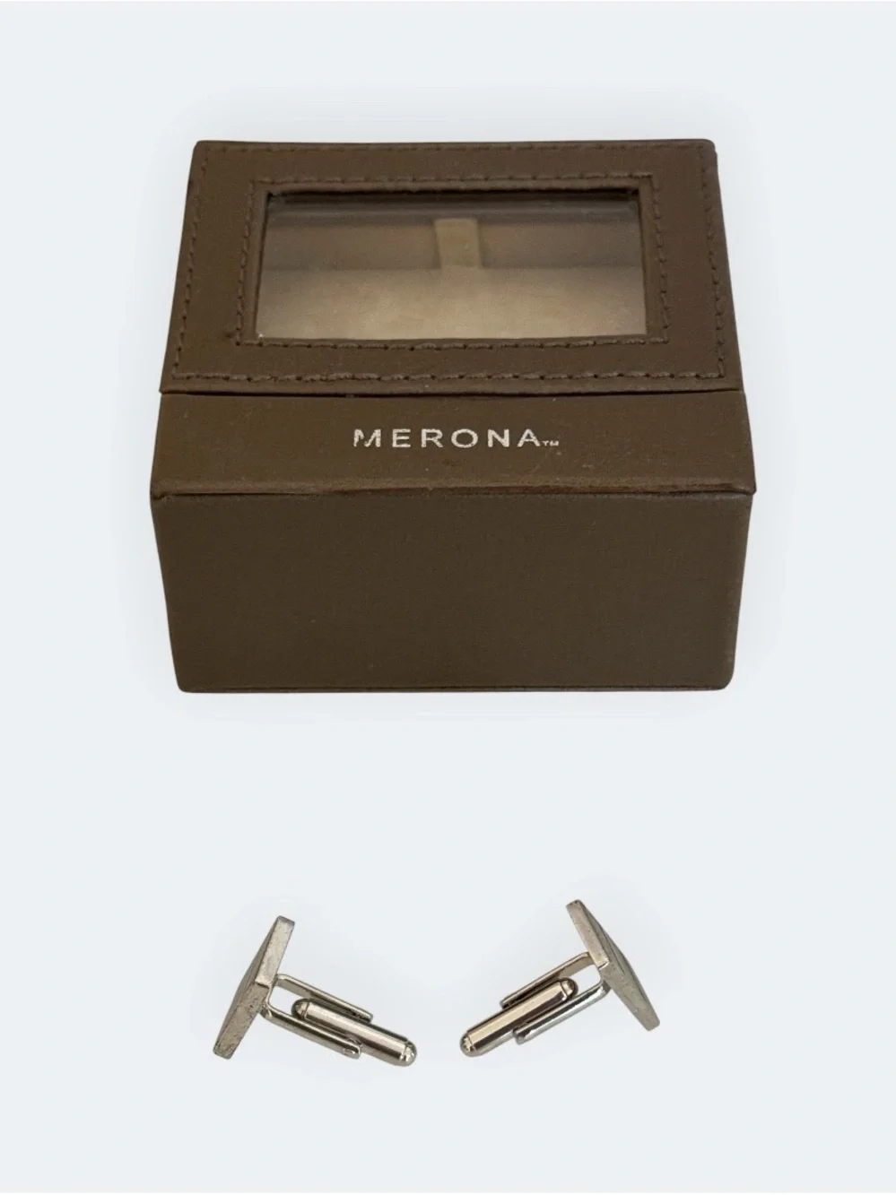 Merona Men’s Silver Tone Rectangular Silver & Black Striped Cufflinks